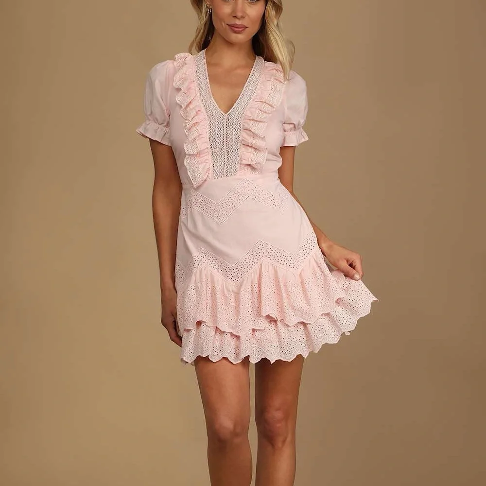 Lulu's Blush Pink Ruffle Mini Dress - Picture 1 of 9
